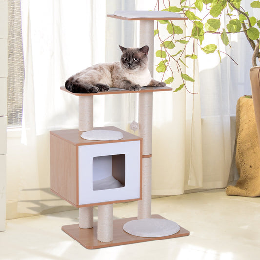 PawHut 47" Premium Wood Cat Tree Kitty Scratching Post Kitten House - Bradys Pets