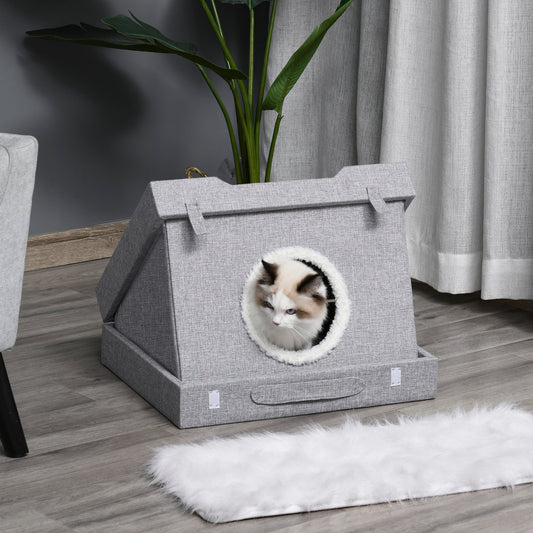 PawHut Wooden Cat House Foldable Kitten Cave 2 In 1 Design Condo Pet - Bradys Pets